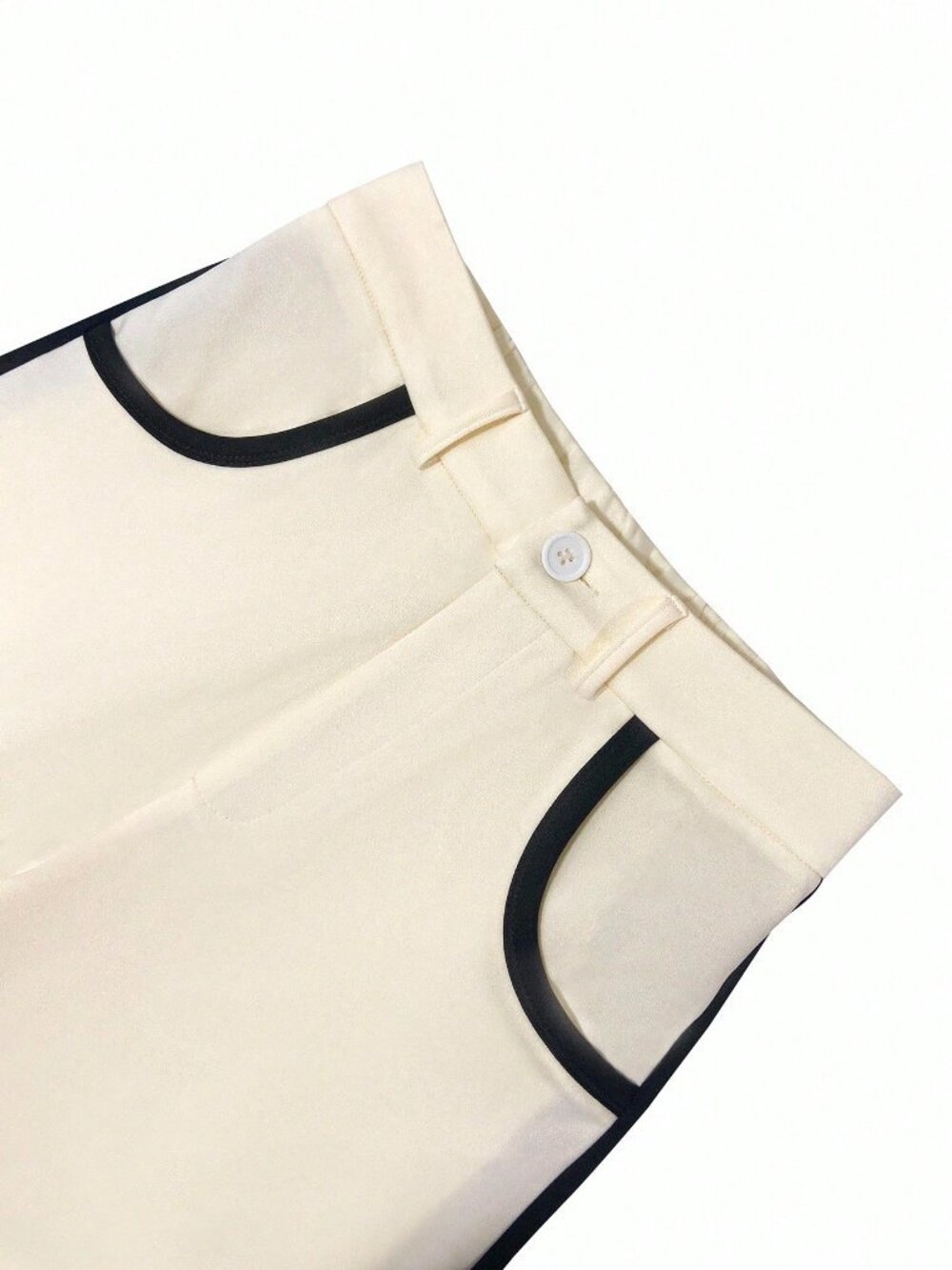 Beige Casual Women's Elegant Wide Leg Pants with Color Blocking - Picture 3 of 6